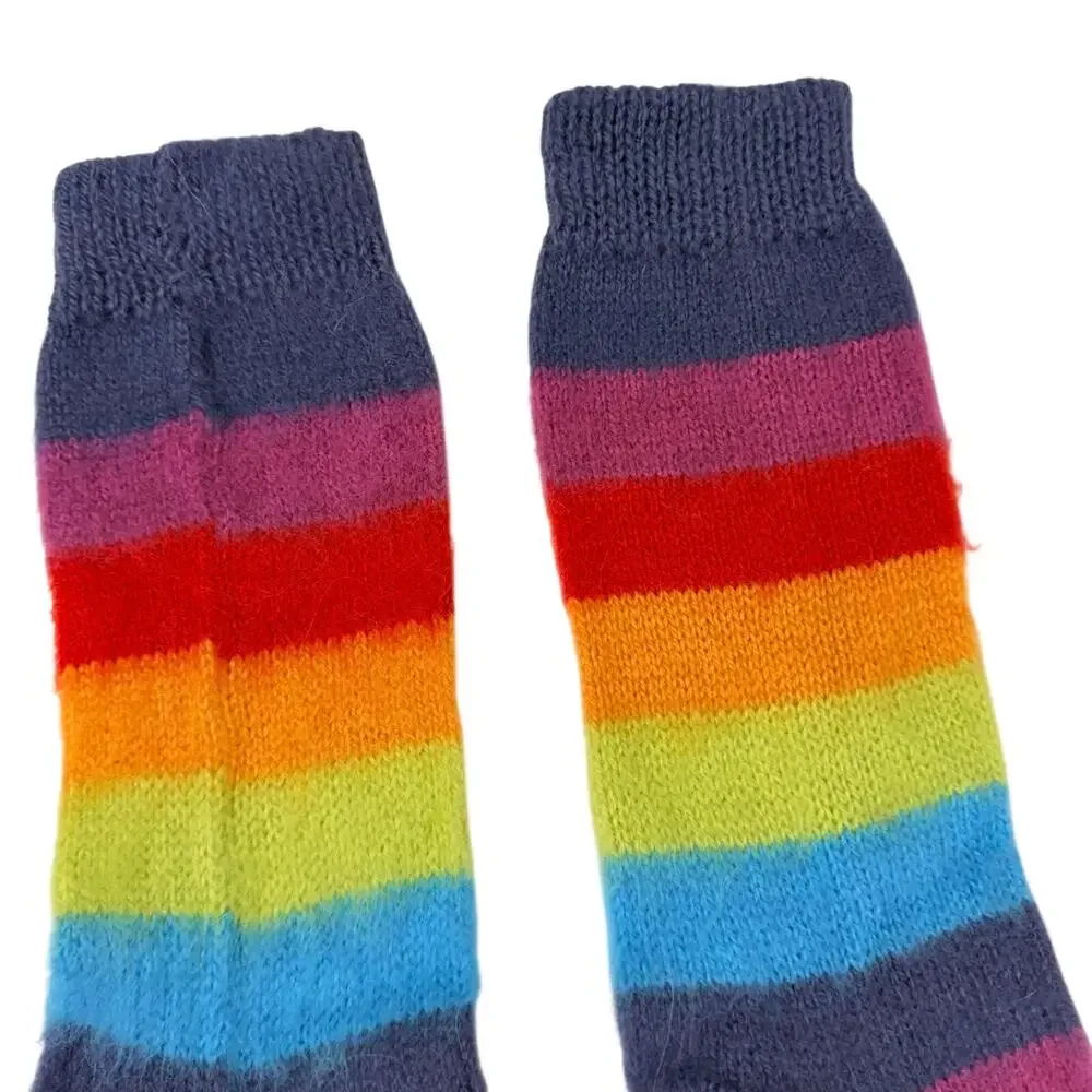Rainbow Knitted Socks One Size Soft Cozy Warm